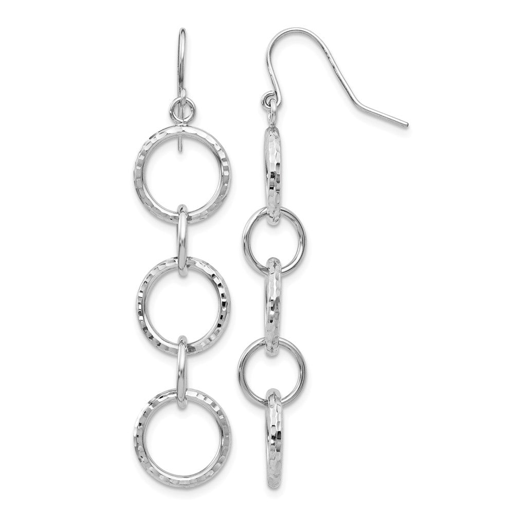 14k White Gold Diamond-cut Circles Dangle French Hook Earrings