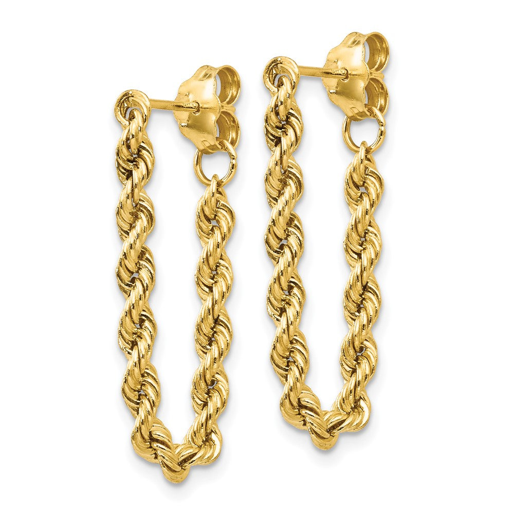14K Polished Hollow Rope Chain Dangle Post Earrings