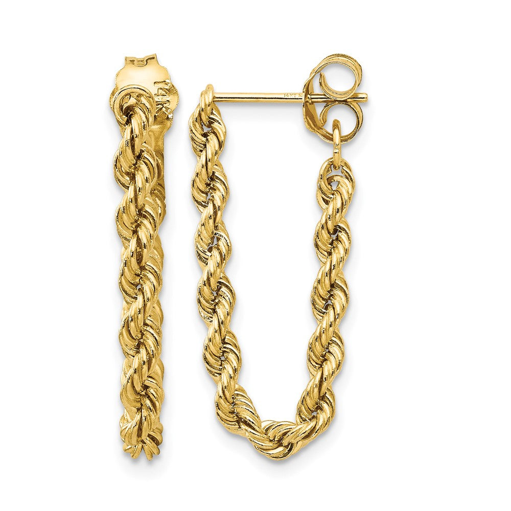 14K Polished Hollow Rope Chain Dangle Post Earrings