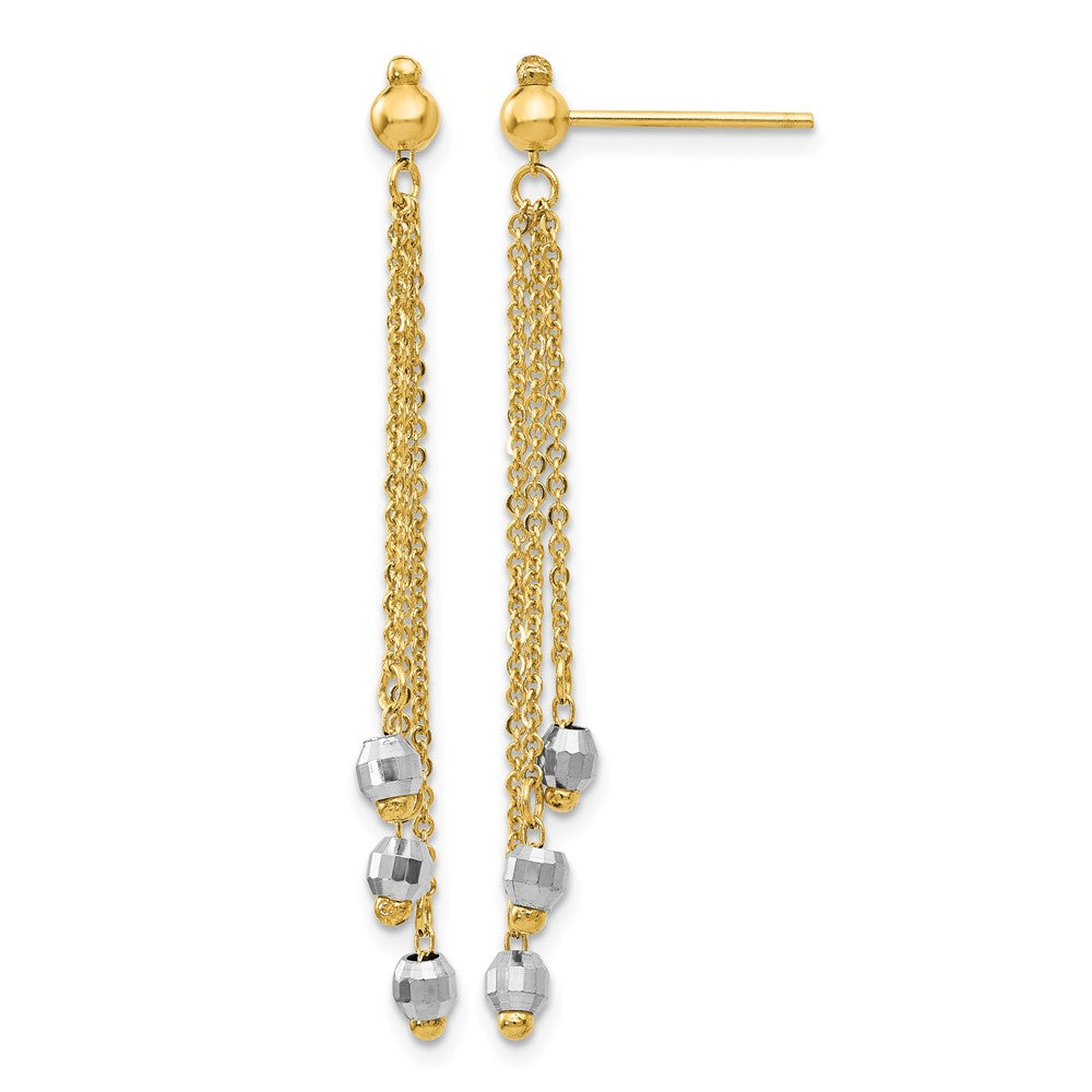 14K Two-tone Faceted Beads and Cable Chain Dangle Post Earrings