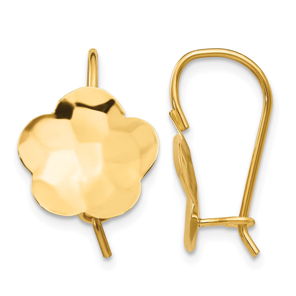 14k Concave Hammered Flower Disc Kidney Wire Earrings