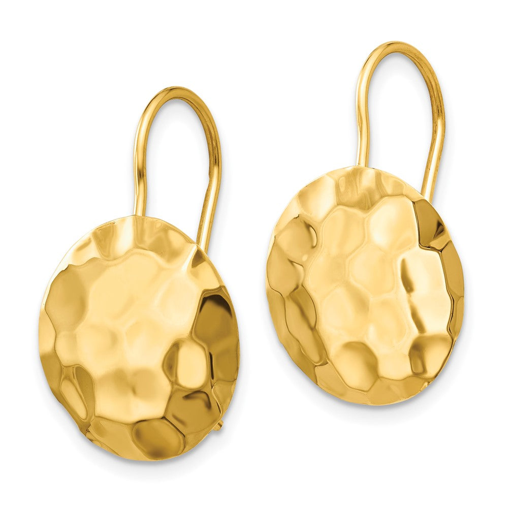 14k Hammered Circle Disc Kidney Wire Earrings