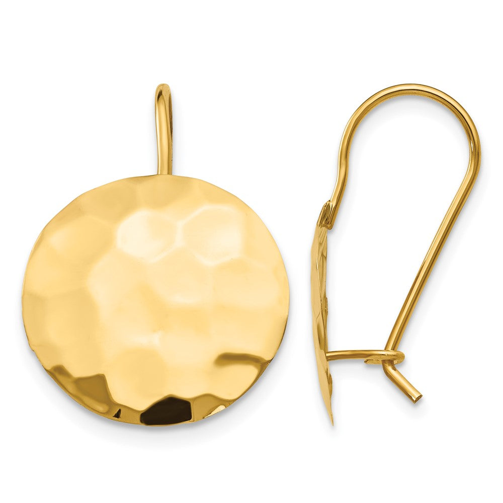 14k Hammered Circle Disc Kidney Wire Earrings