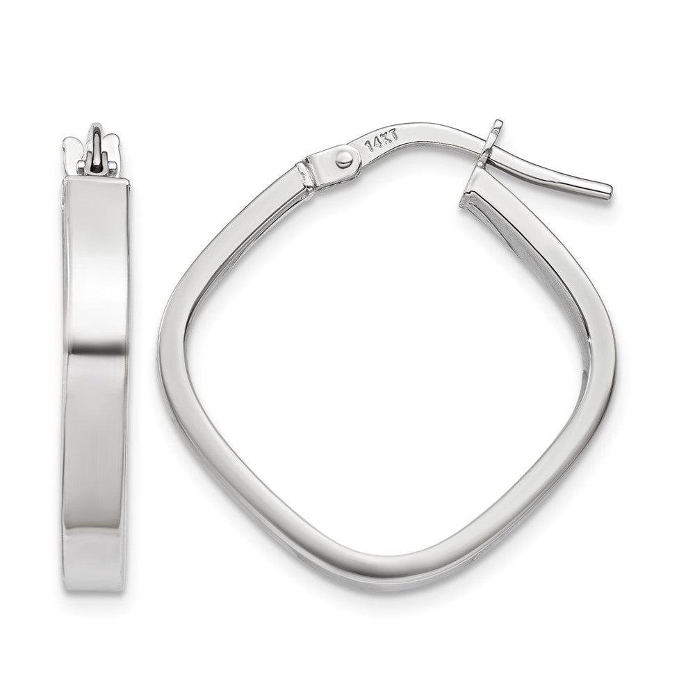 14K White Gold 3x Flat Edge Square Tube Hoop Earrings