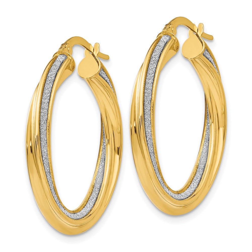 14k Polished Glitter Infused Twisted Large Round Hoop Earrings