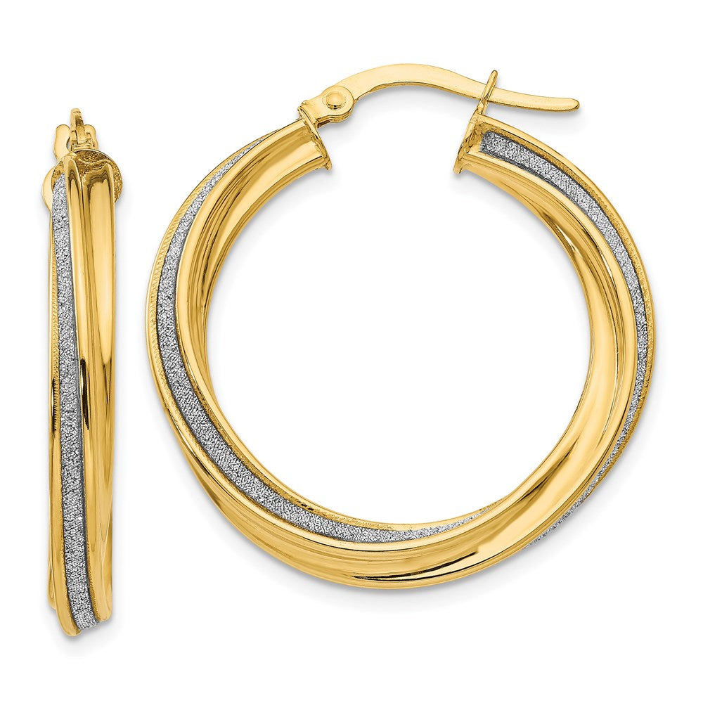 14k Polished Glitter Infused Twisted Large Round Hoop Earrings
