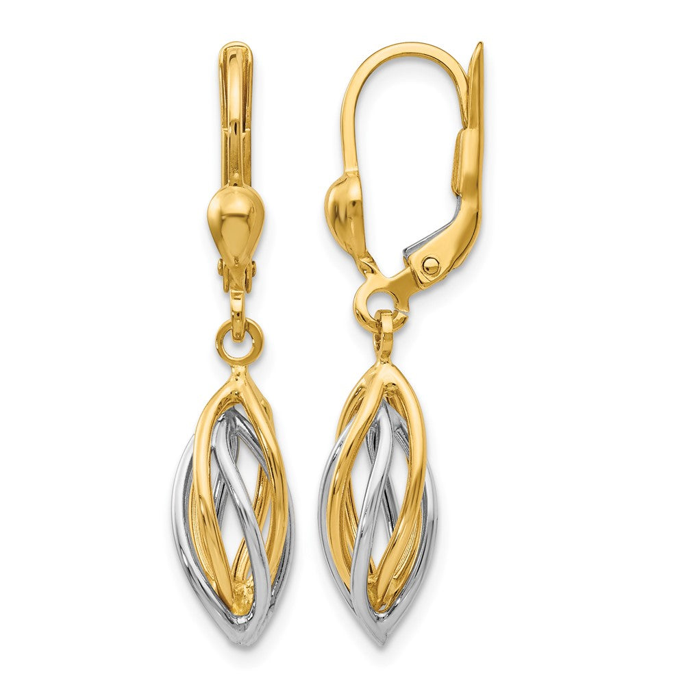 14K Two-Tone Polished Twisted Oval Dangle Leverback Earrings