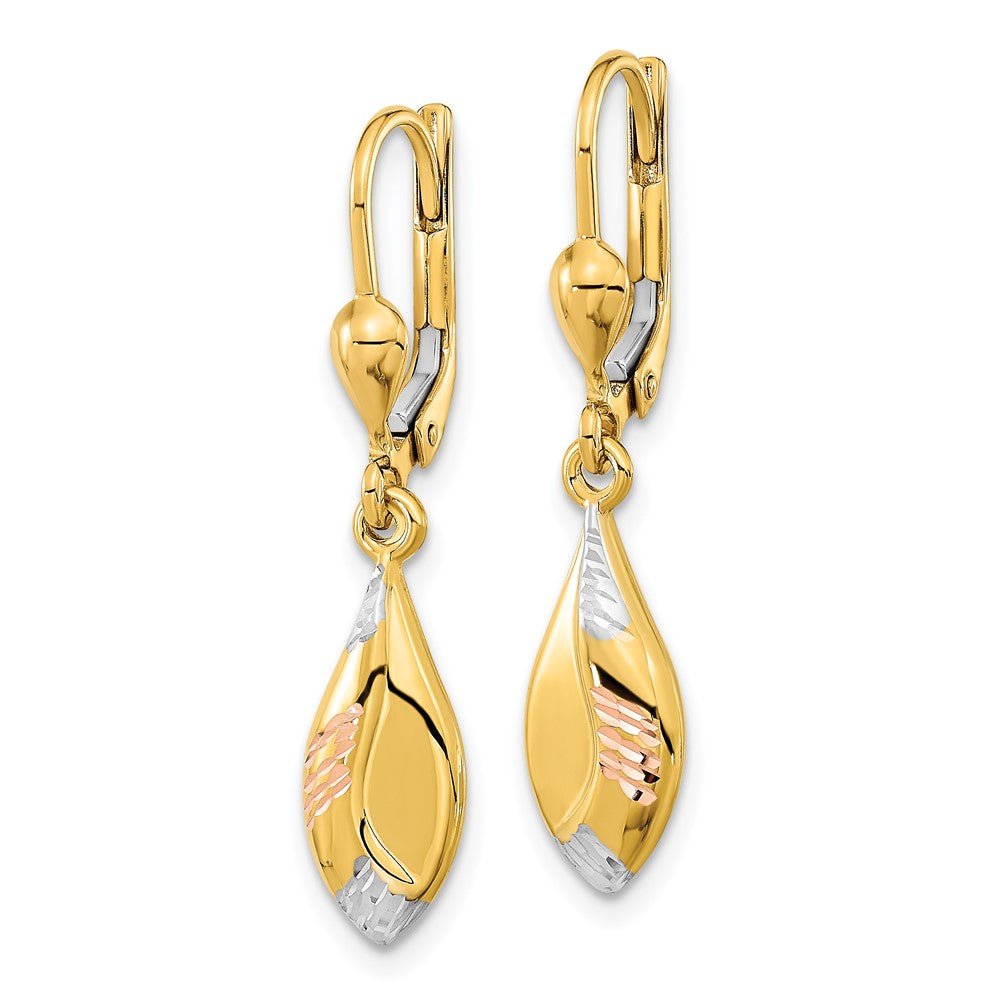 14k Yellow w/White and Rose Rhodium-plated D/C Dangle Leverback Earrings