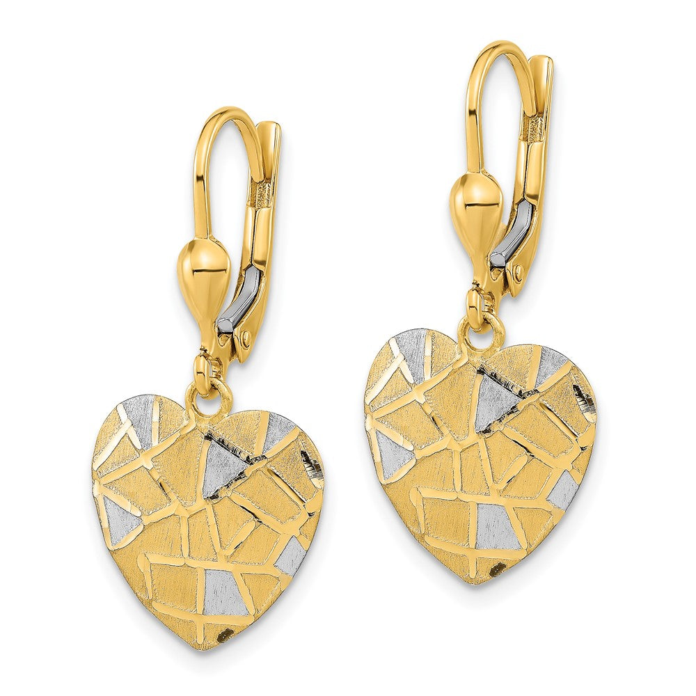 14k Rhodium-plated Textured Heart Leverback Earrings