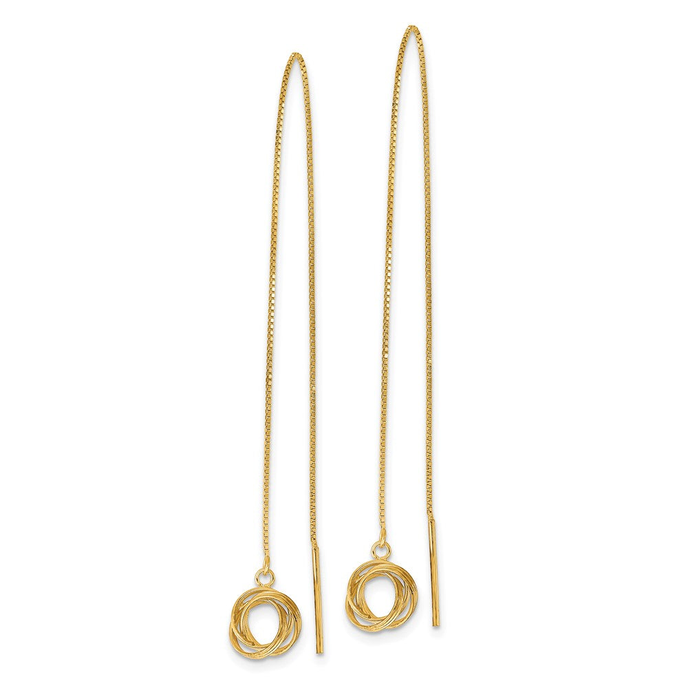 14k Polished Diamond-cut Box Chain Love Knot Threader Earrings