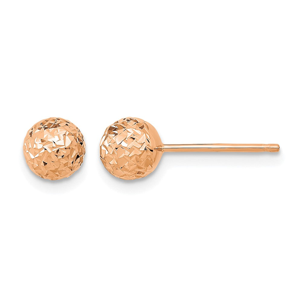 14k Rose Gold Diamond-cut Puffed Ball Post Earrings