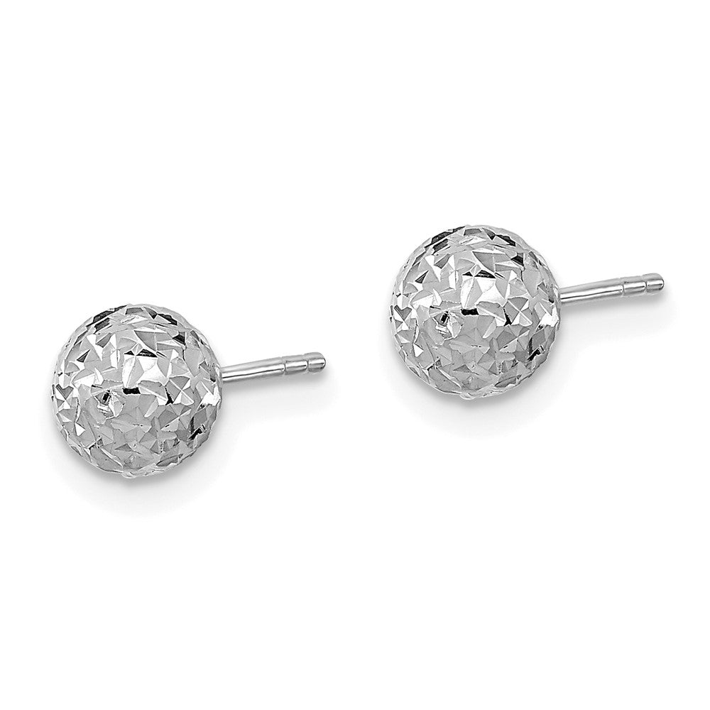 14K White Gold Diamond-cut Puffed Ball Post Earrings