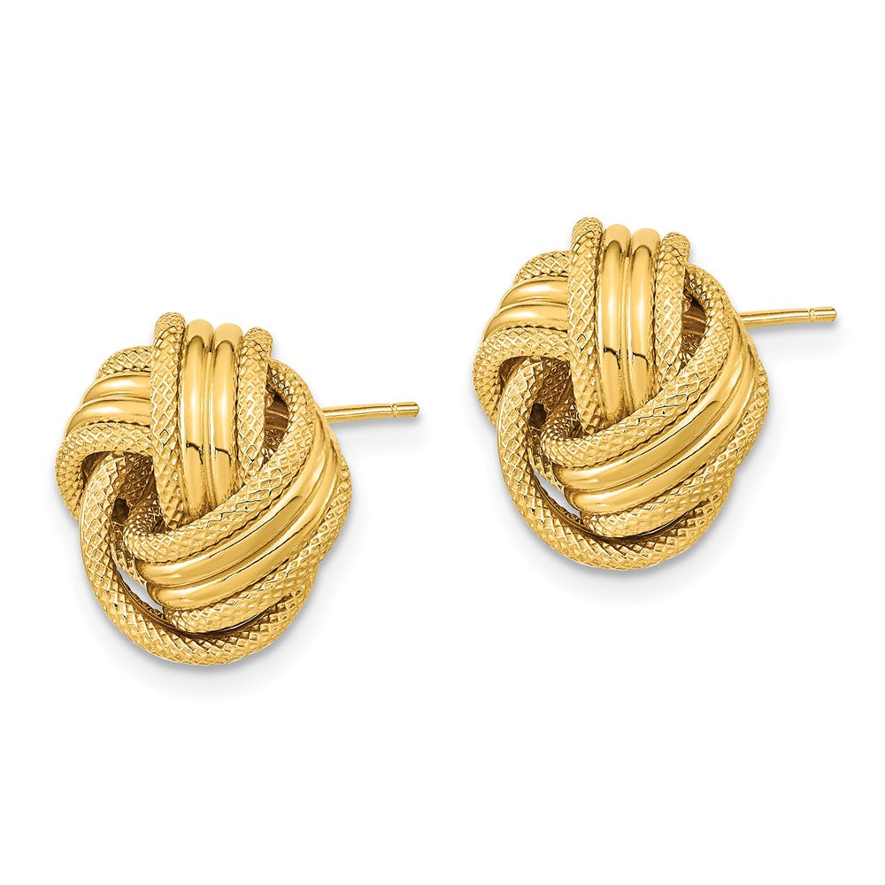 14K Polished Textured Love knot Post Earrings