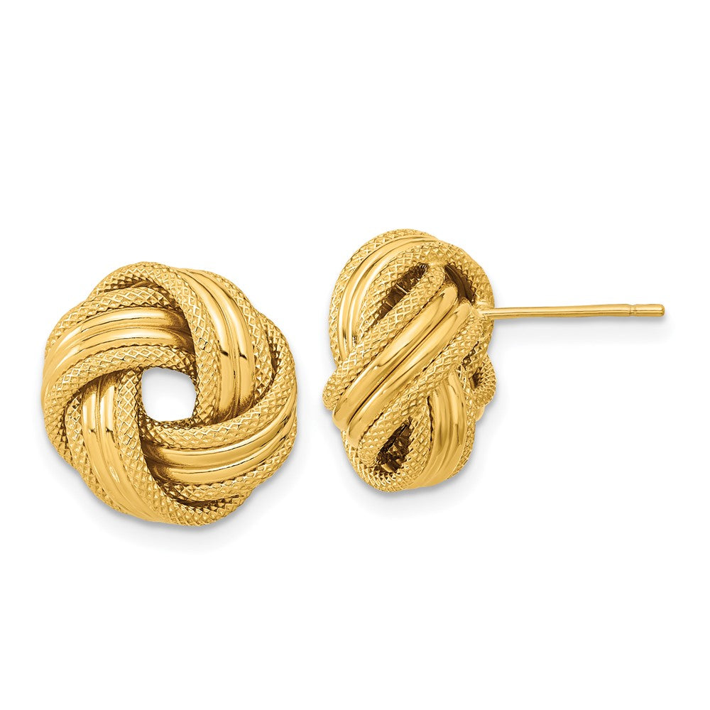 14K Polished Textured Love knot Post Earrings