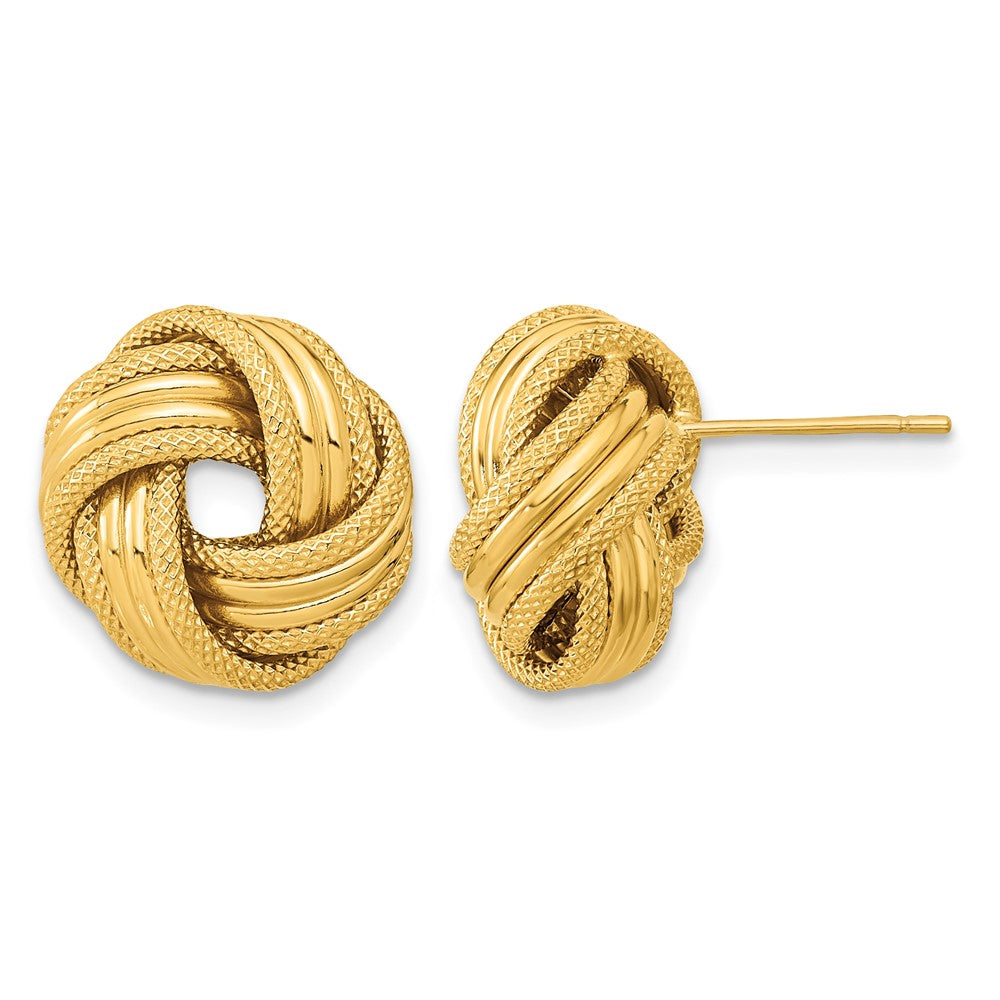 14k Polished and Textured Love Knot Post Earrings