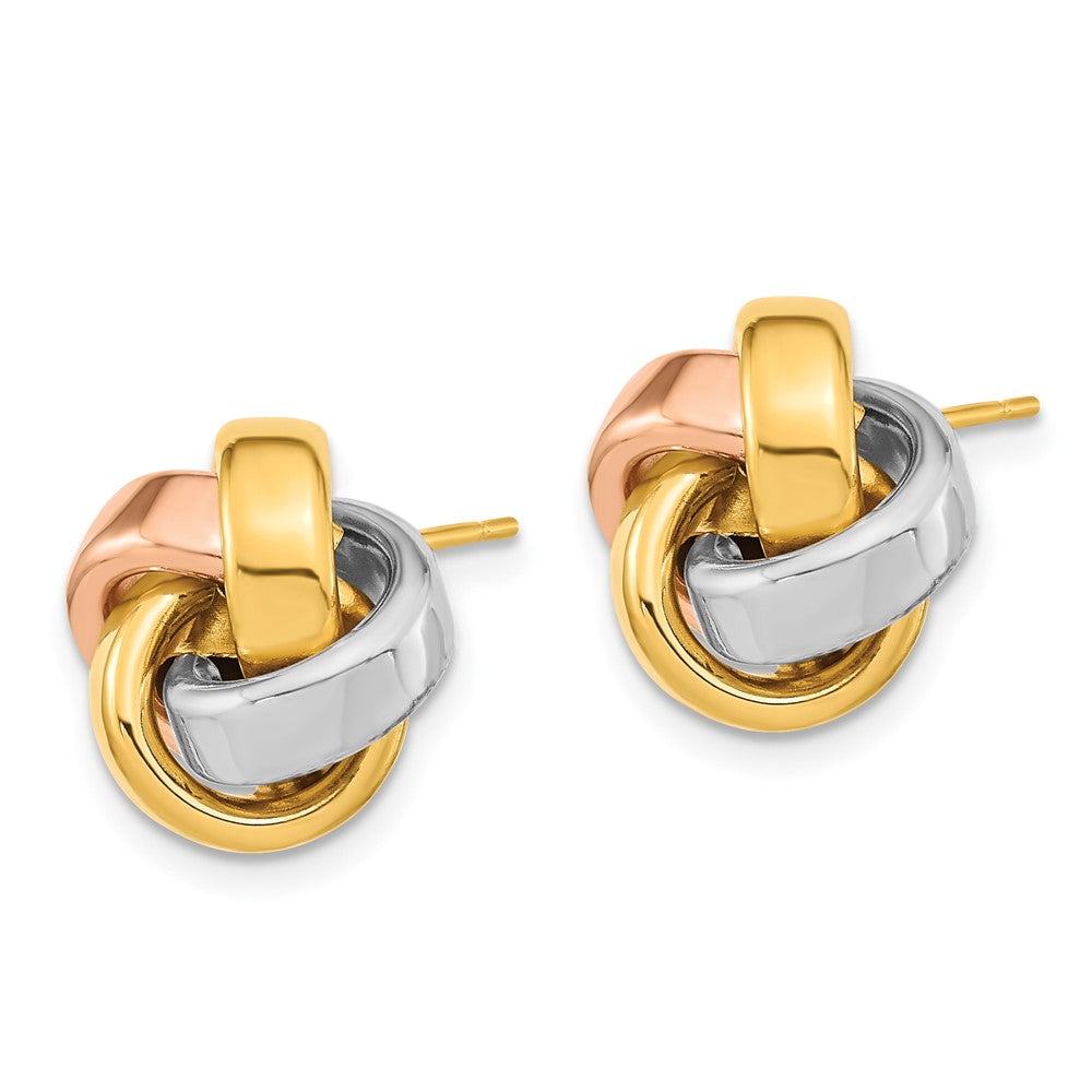 14k Yellow Gold w/White & Rose Rhod Pol Love Knot Post Earrings
