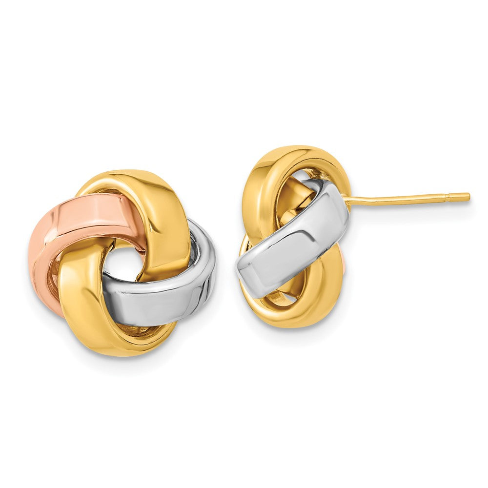 14k Yellow Gold w/White & Rose Rhod Pol Love Knot Post Earrings