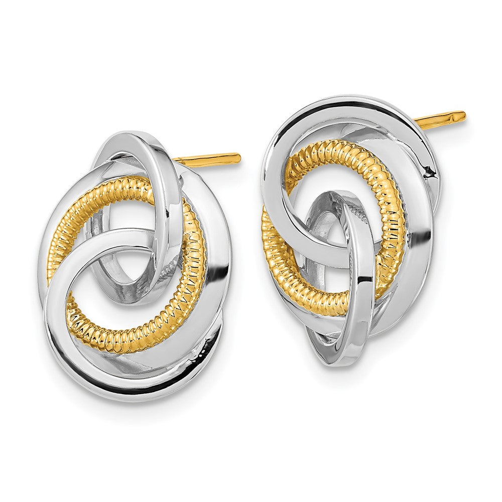14k Two-Tone Polished and Textured Intertwined Circles Post Earrings