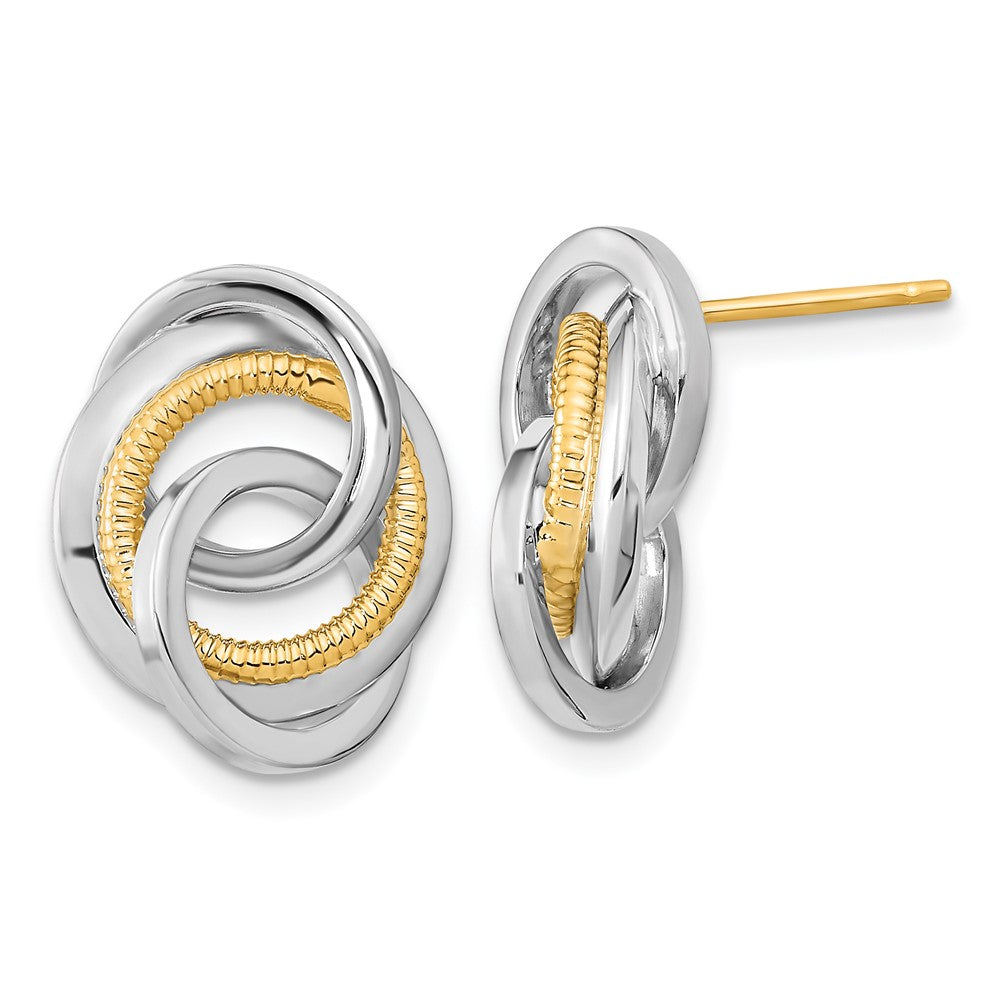 14k Two-Tone Polished and Textured Intertwined Circles Post Earrings