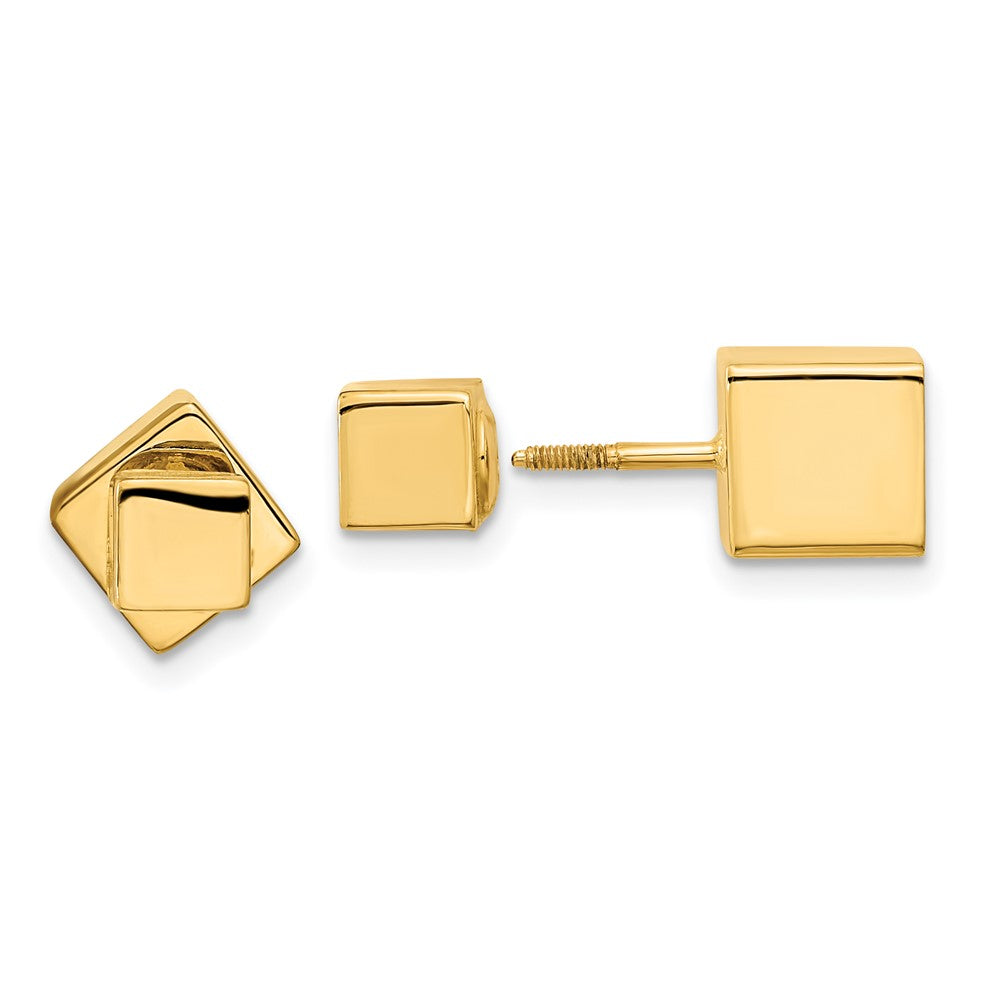 14k / Cube Front & Back Post Screwback Earrings