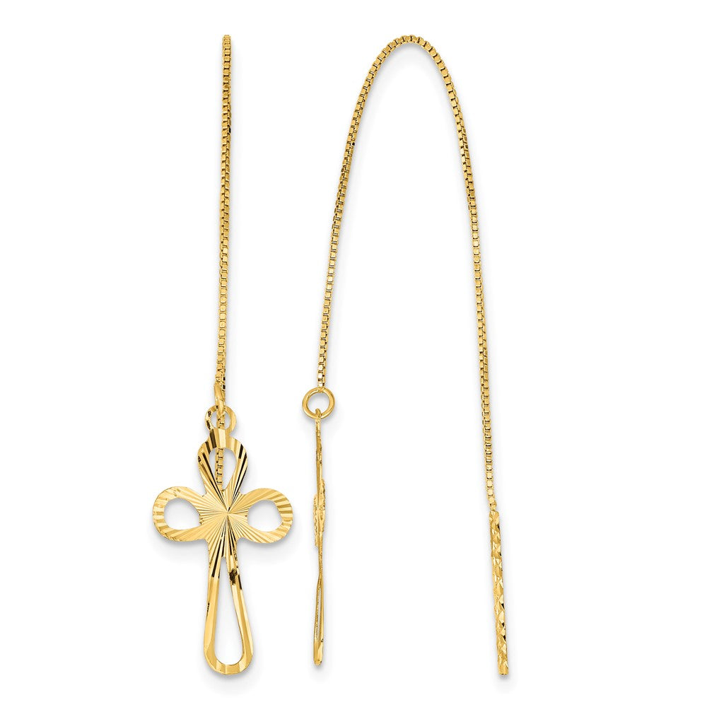14k Polished Diamond-cut Box Chain with Cross Threader Earrings