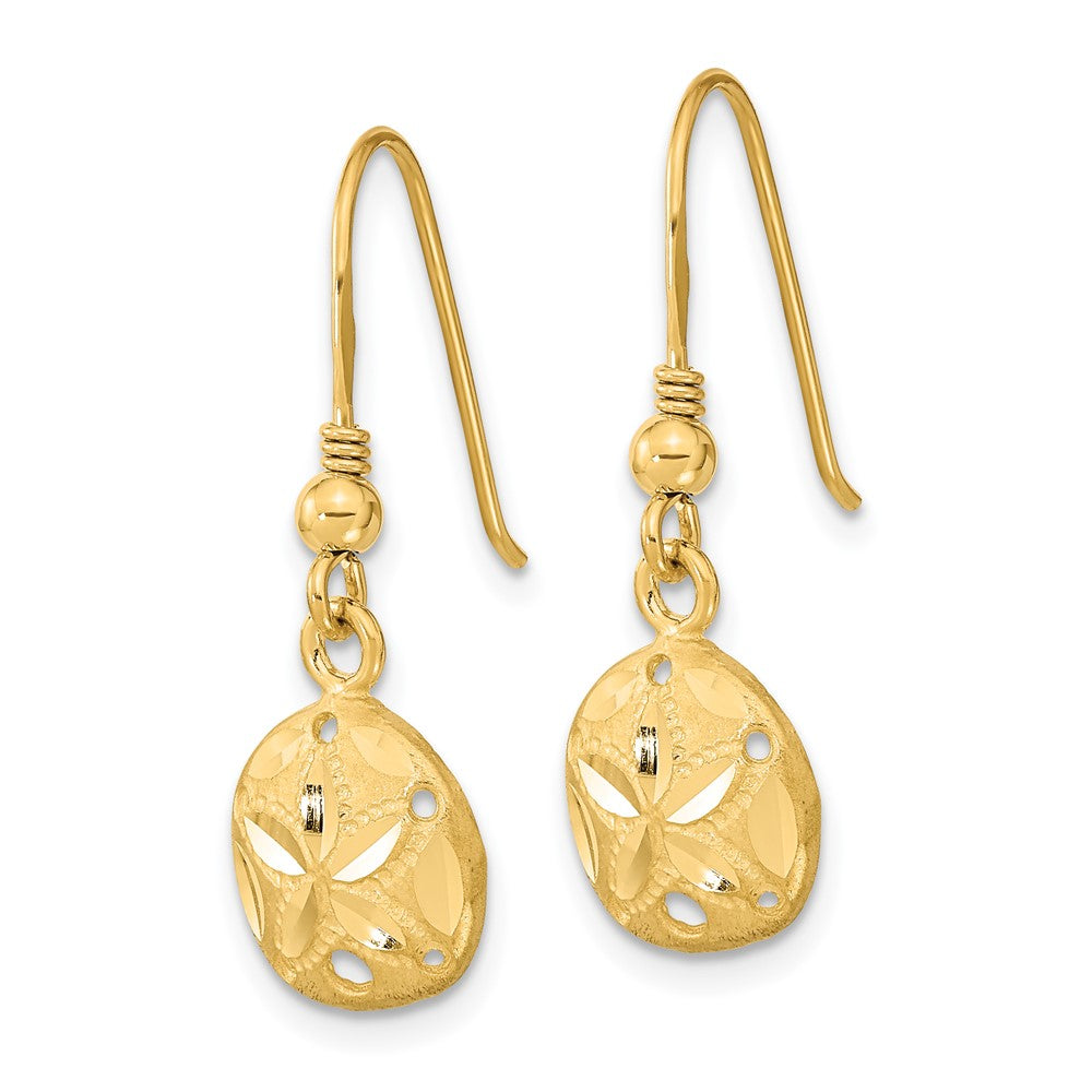 14k Polished & Satin Diamond-cut Sand Dollar Shepherd Hook Earrings