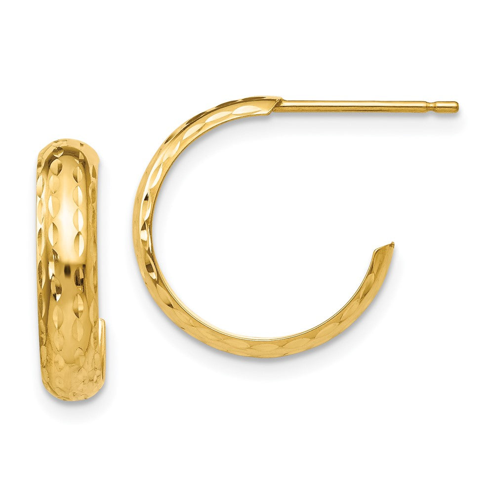 14k Diamond-cut J-Hoop Earrings
