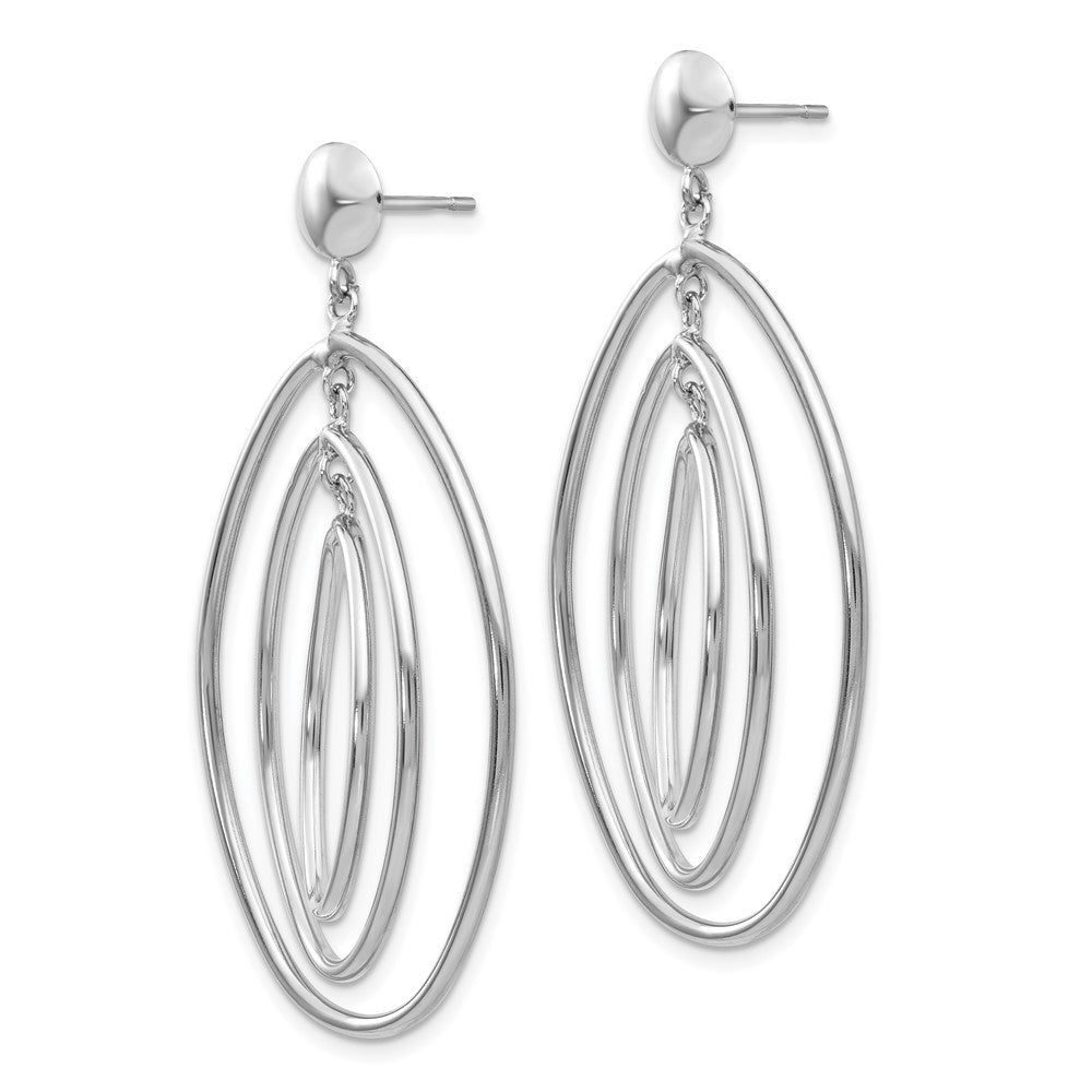 14k White Gold Oval Circle Dangle Post Earrings