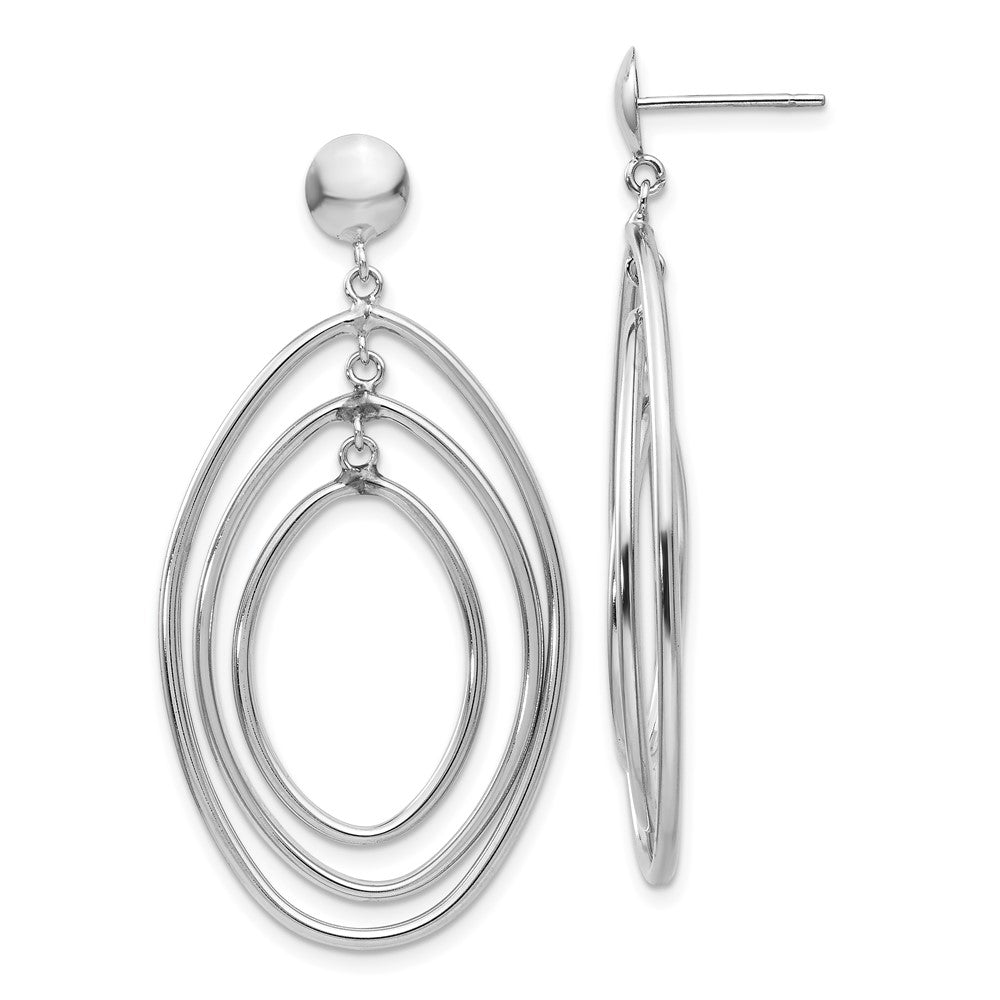 14k White Gold Graduated Ovals Dangle Post Earrings