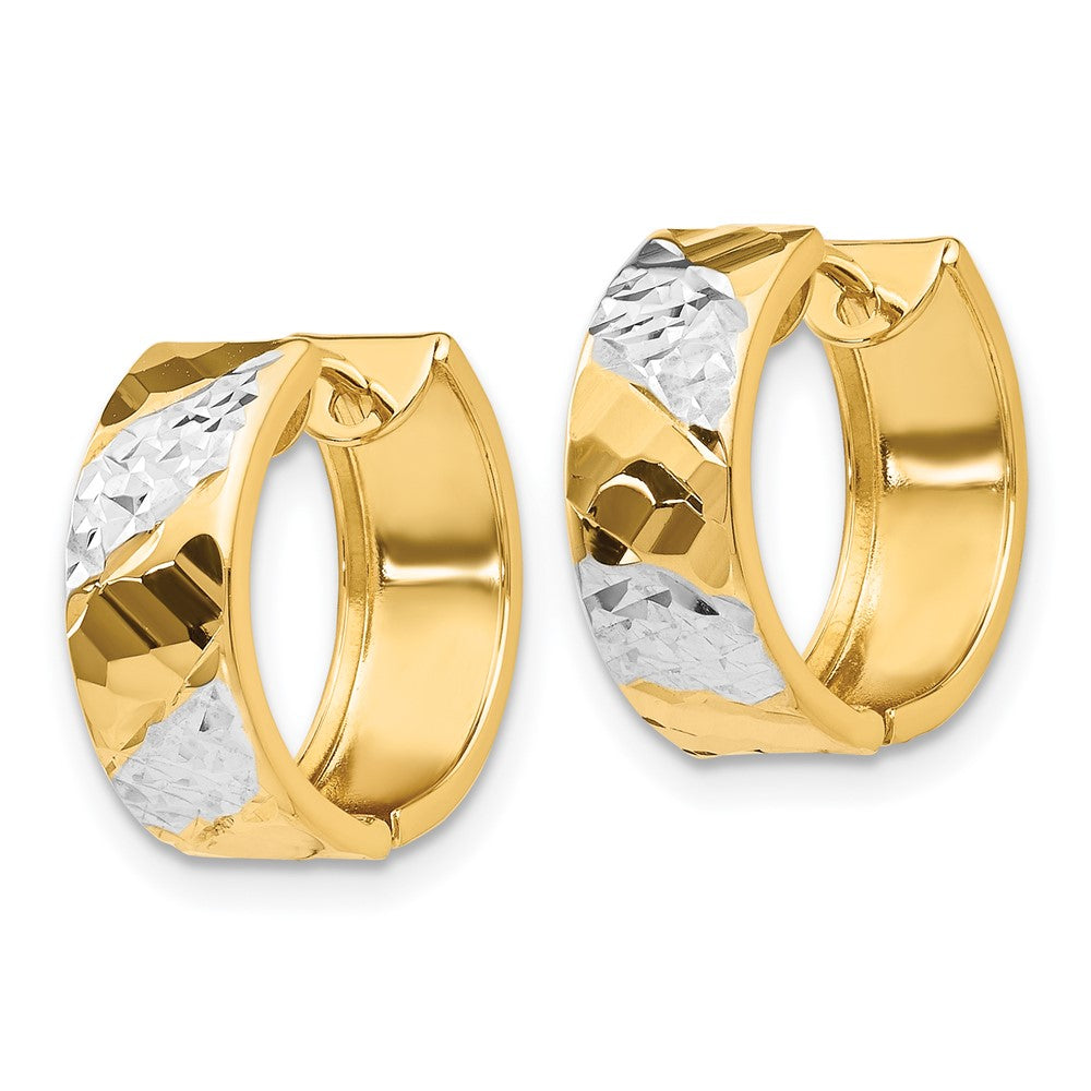 14k Diamond-cut Rhodium Hoop Earrings