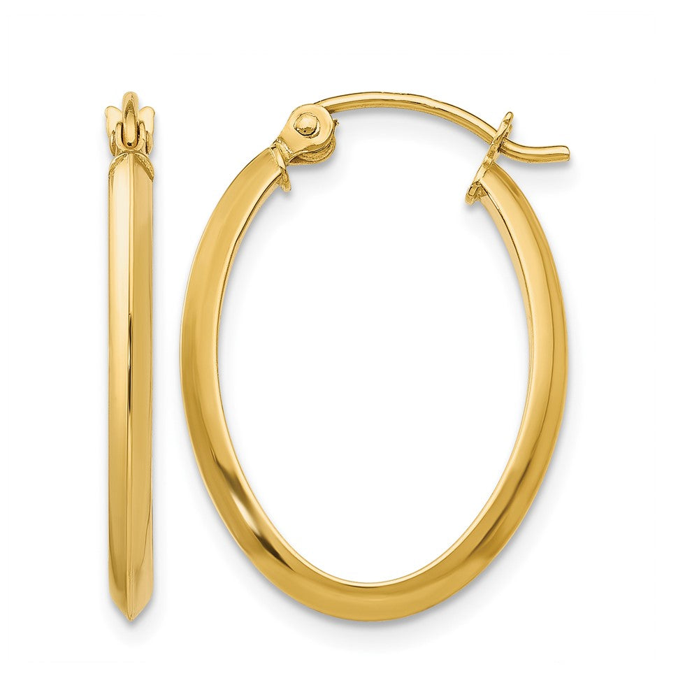 14k 2x Polished Oval Tube Hoop Earrings