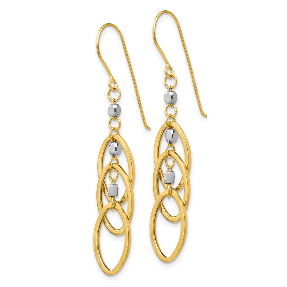 14k Two-tone Ovals and Mirror Beads Dangle French Hook Earrings