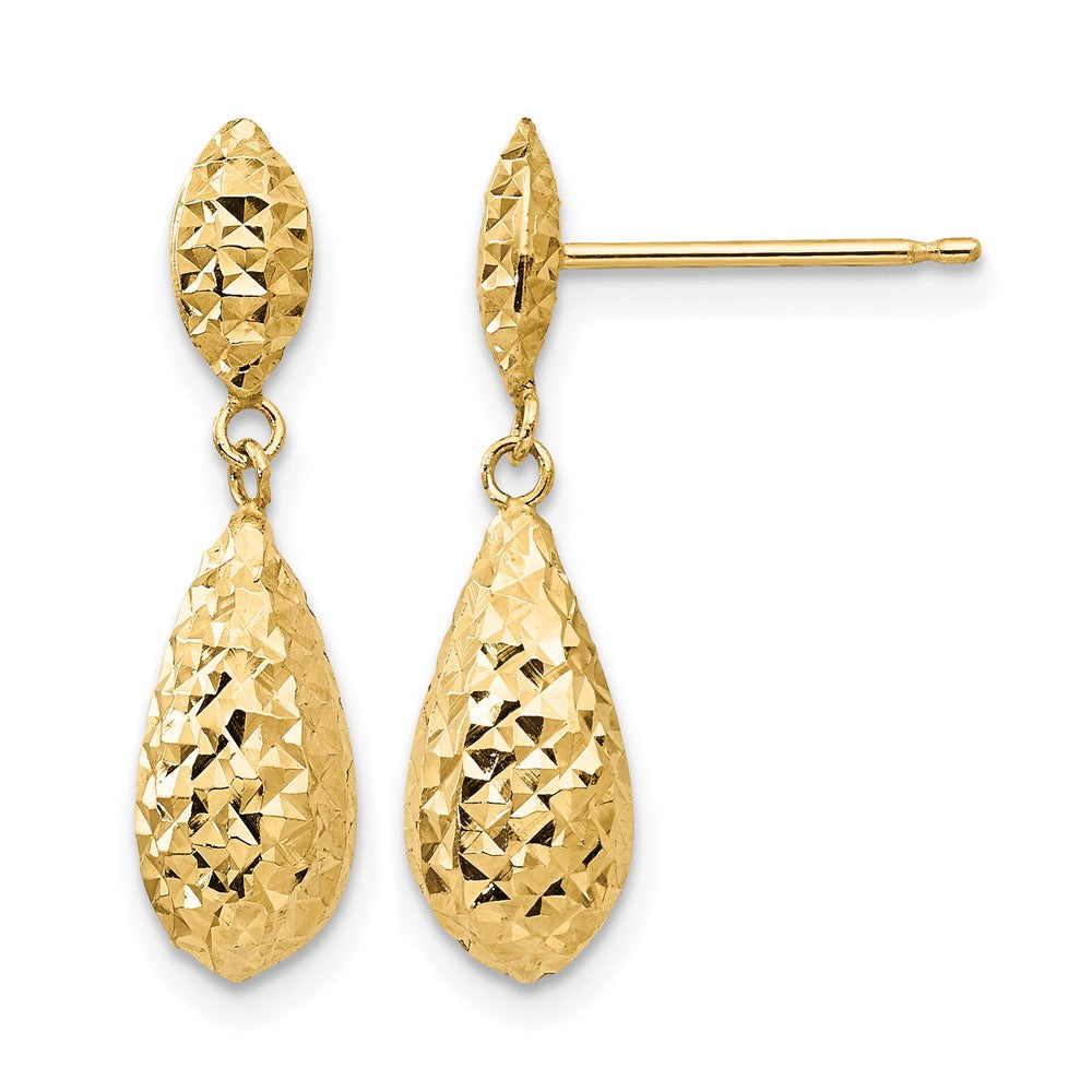 14k Diamond-cut Puffed Teardrop Dangle Post Earrings