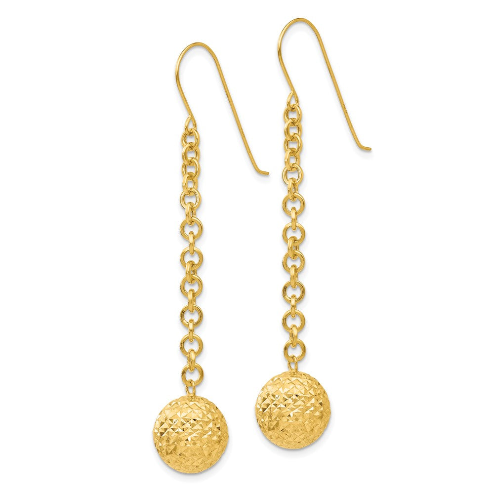 14k Diamond-cut Hollow Bead and Chain Dangle French Hook Earrings