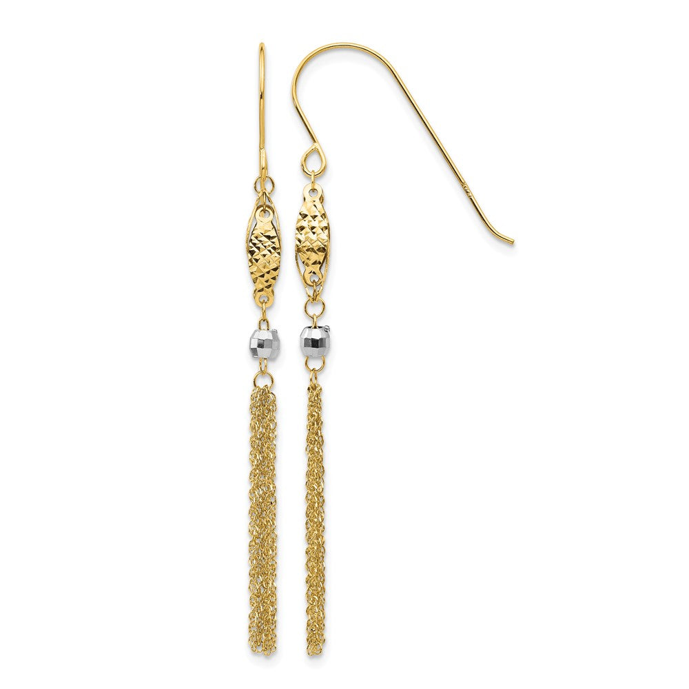 14k Two-tone Bead and Chain Tassel Dangle French Hook Earrings