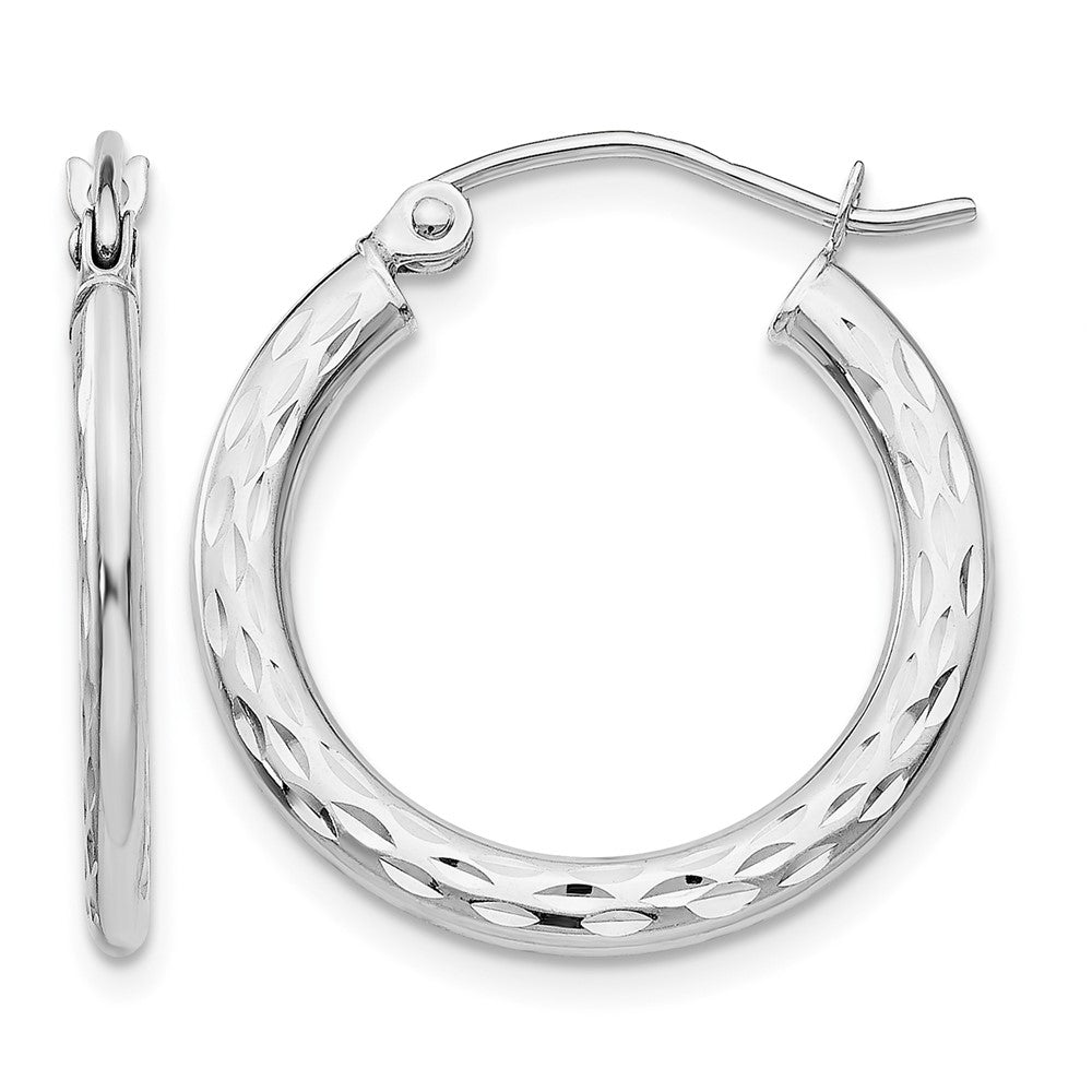 14K White Gold 1.5x Diamond-cut Hollow Hoop Earrings