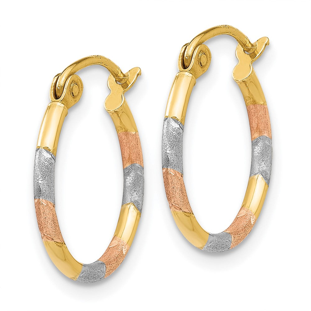 14K w/White and Rose Rhodium Satin & D/C Hoop Earrings
