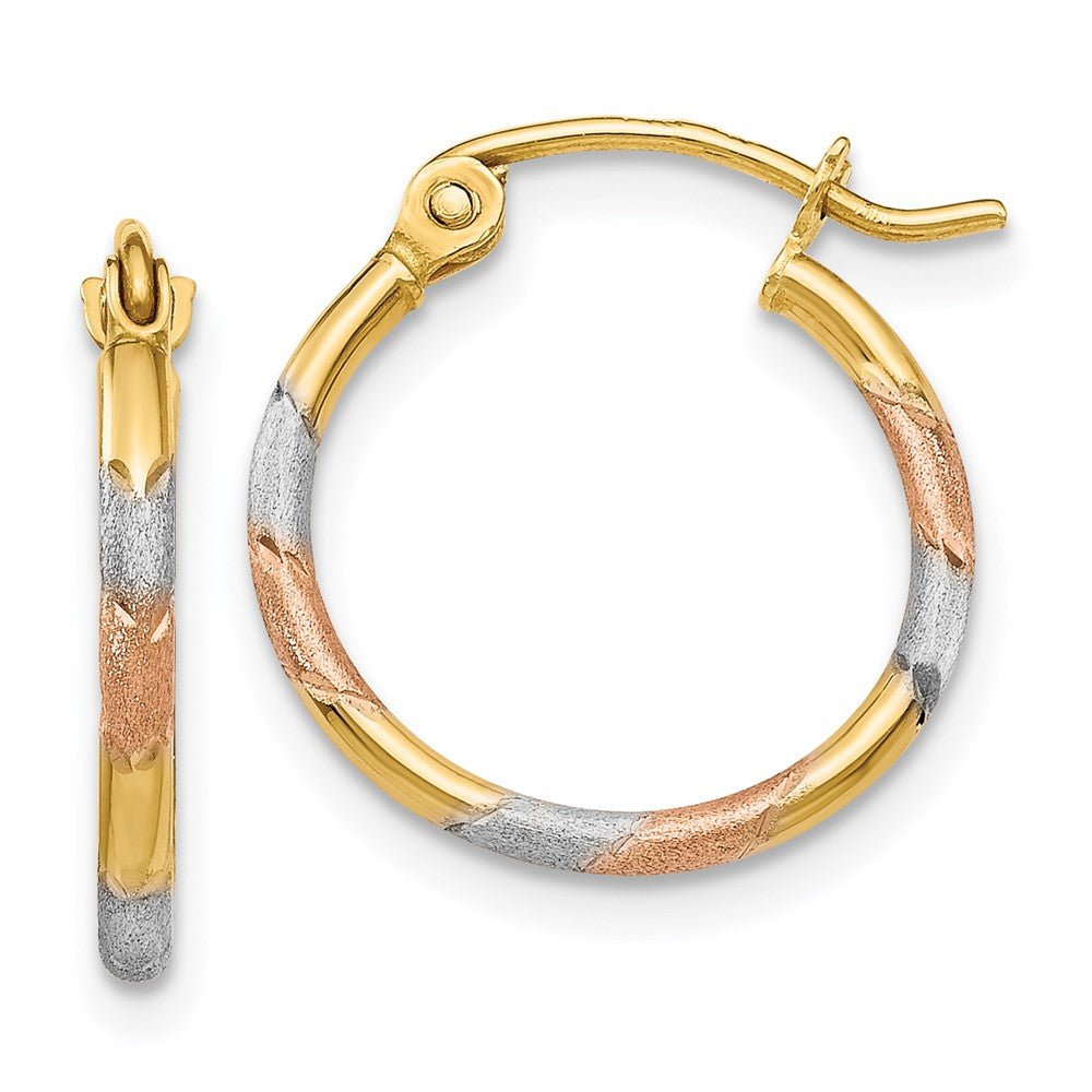 14K w/White and Rose Rhodium Satin & D/C Hoop Earrings