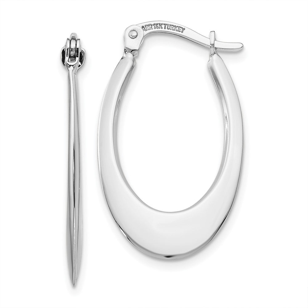 14k White Gold 1x Polished Tapered Oval Hoop Earrings