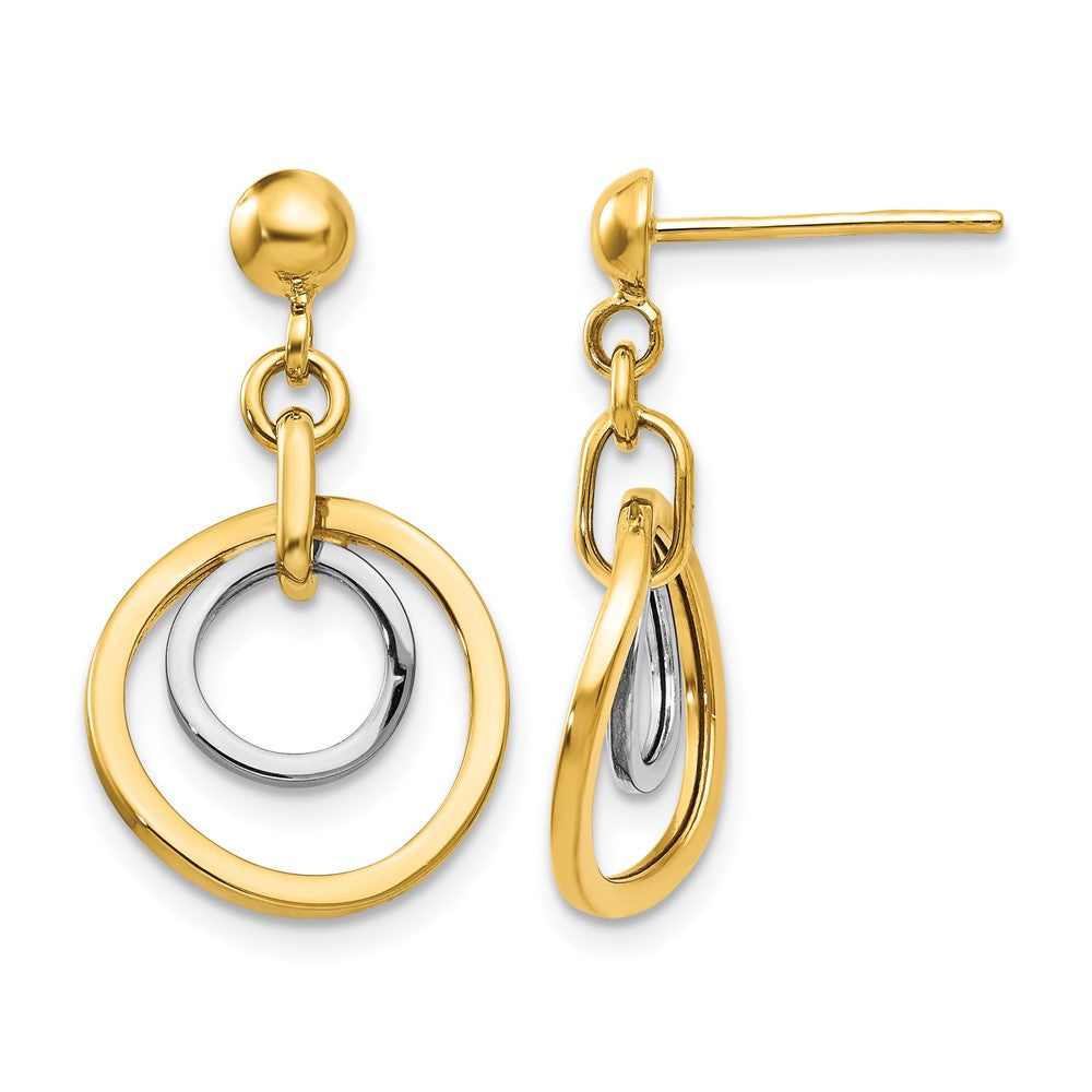 14k Two-tone Circle Dangle Post Earrings