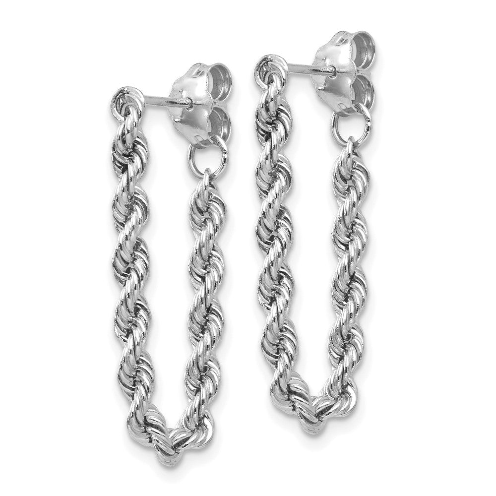 14K White Gold Polished Hollow Rope Chain Dangle Post Earrings