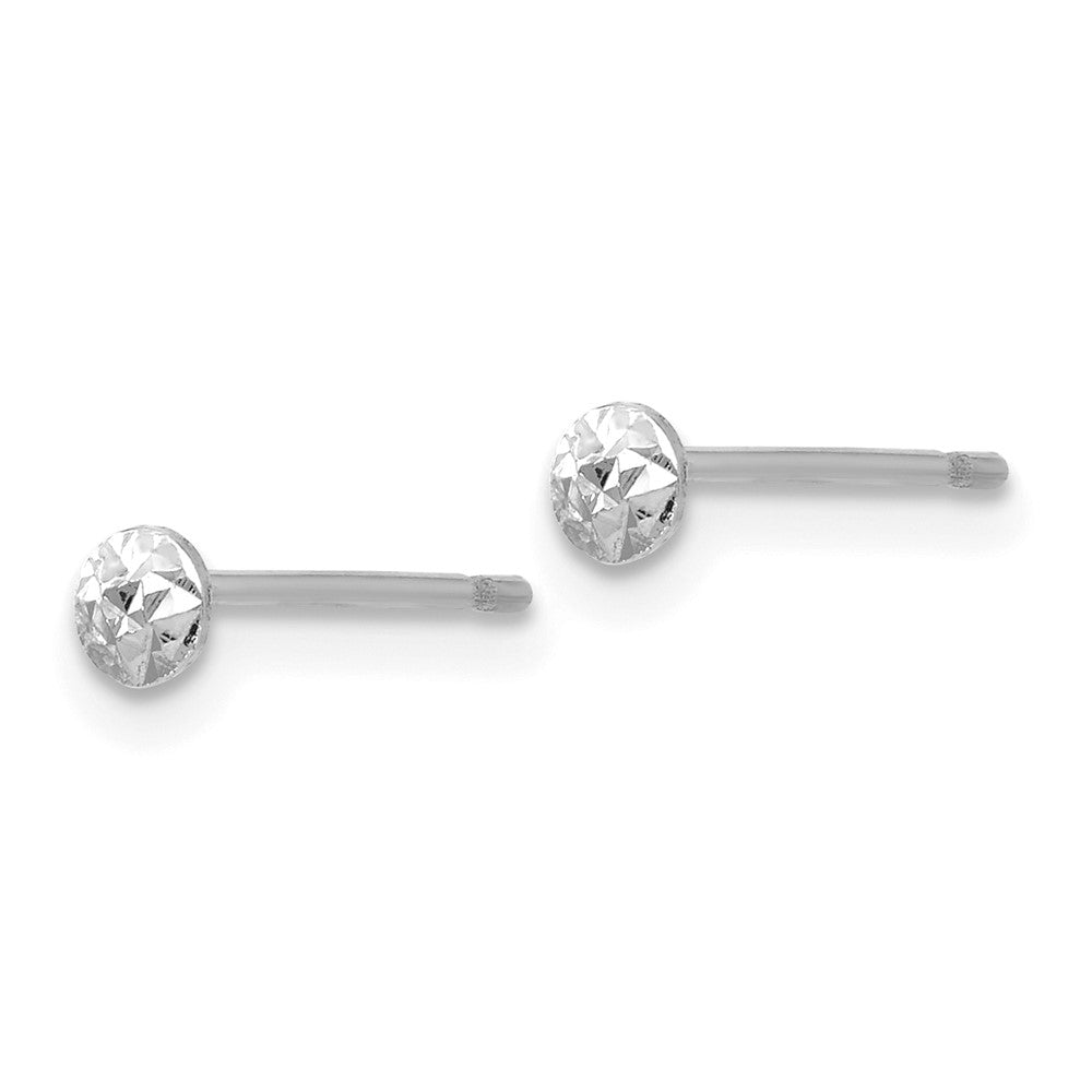 14K White Gold Textured Puffed Round Button Stud Earrings