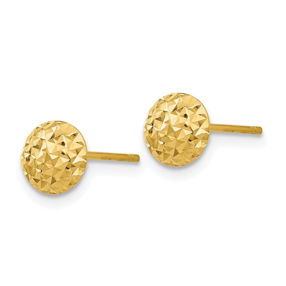 14K Polished Diamond-cut Puffed Round Button Post Earrings