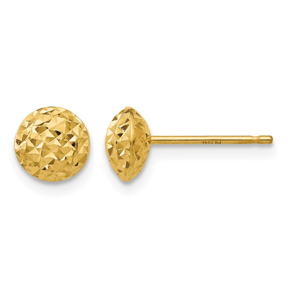14K Polished Diamond-cut Puffed Round Button Post Earrings