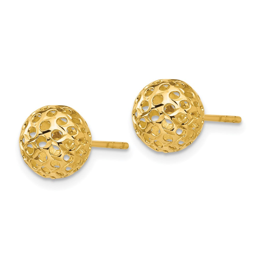 14k Diamond-cut Fancy Pierced Round Bead Post Earrings