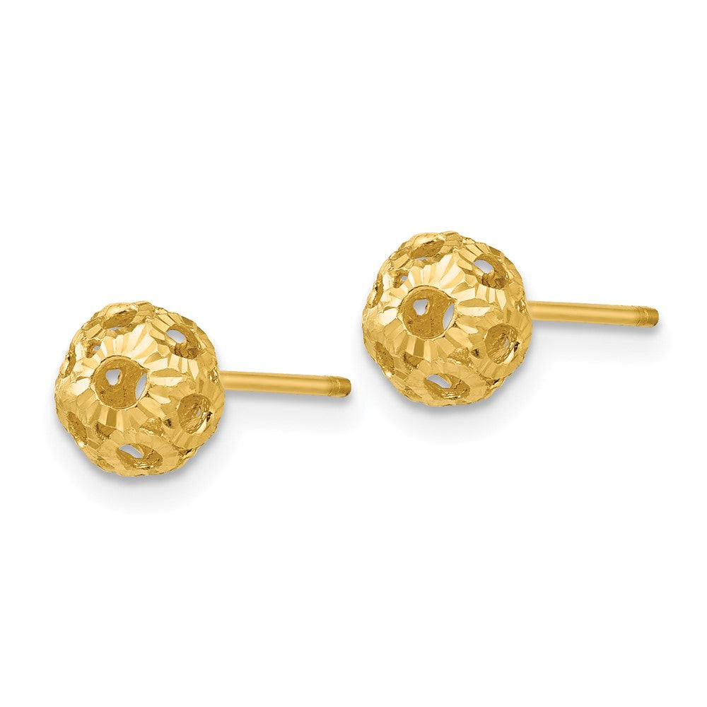 14K Diamond-cut Fancy Pierced Ball Post Earrings