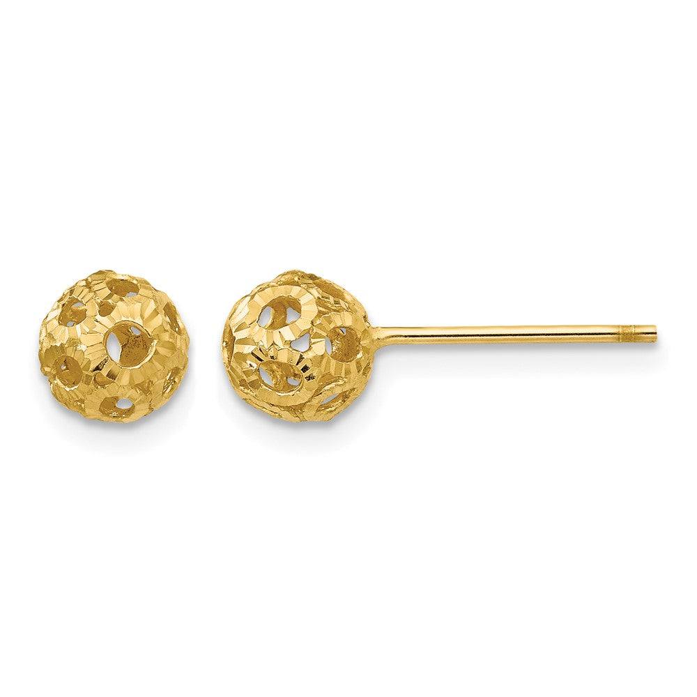 14K Diamond-cut Fancy Pierced Ball Post Earrings
