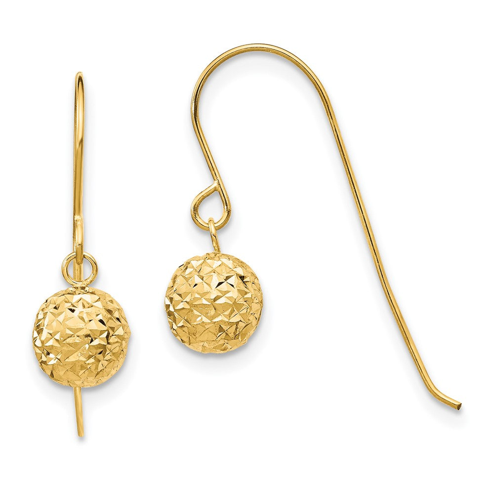 14K Diamond Cut Bead Dangle Earrings