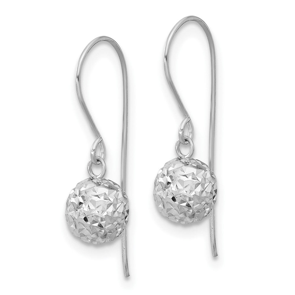 14K White Gold Diamond-cut Bead Dangle French Hook Earrings