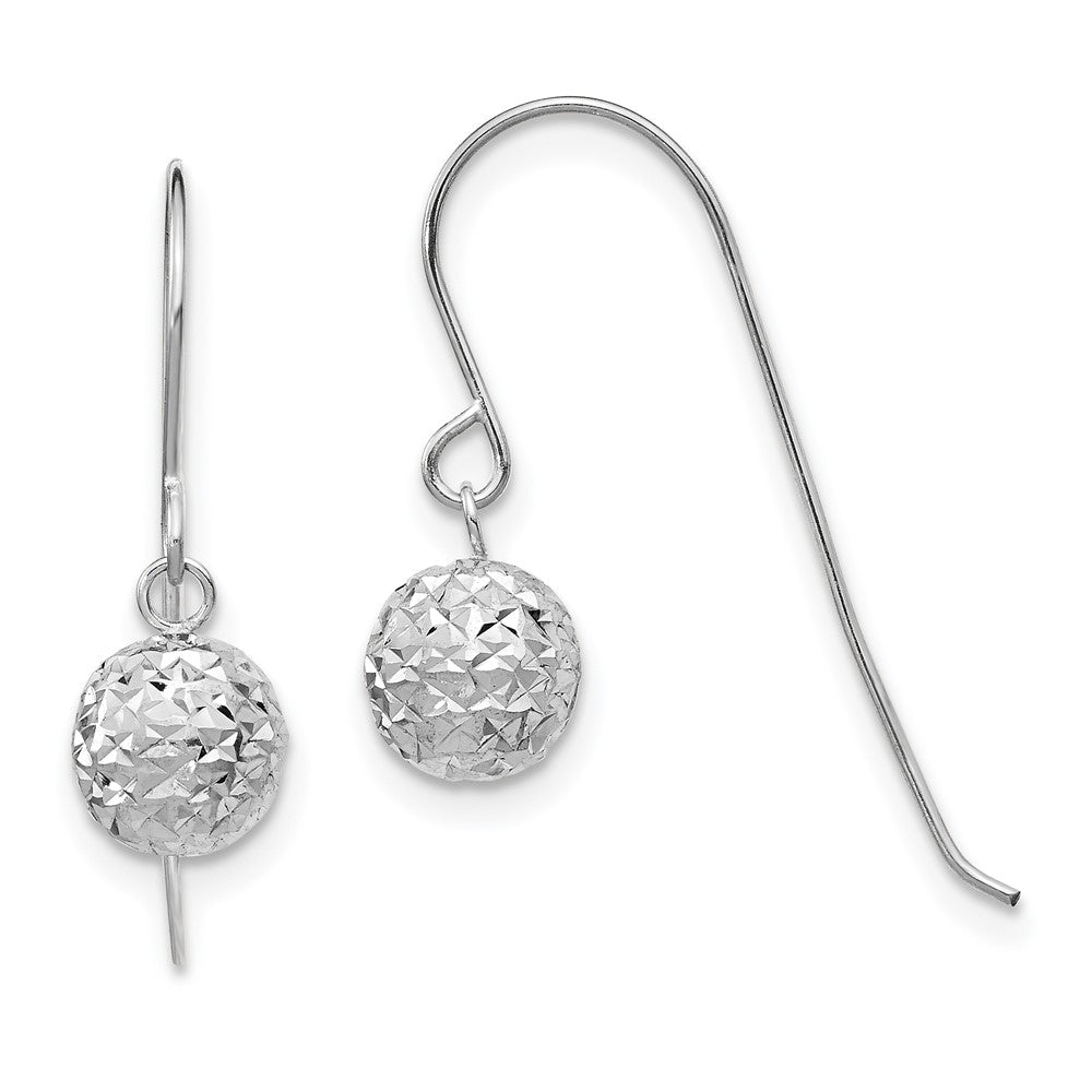 14K White Gold Diamond Cut Ball Dangle Earrings
